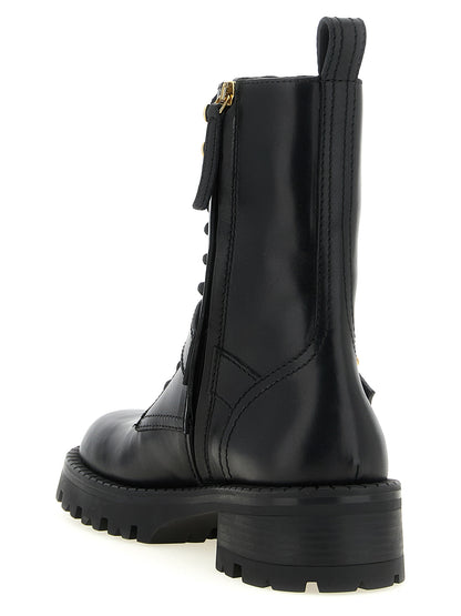 Bottes en cuir de veau noir à lacets Versace