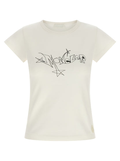 T-shirt Moncler en coton blanc avec imprimé graffiti