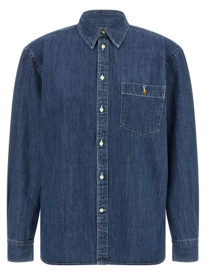 Polo Ralph Lauren chemisier en coton bleu, coupe structurée