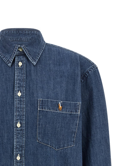 Polo Ralph Lauren chemisier en coton bleu, coupe structurée