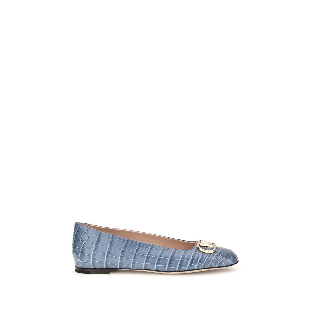 Ballerines Valentino Garavani En Cuir De Veau Bleu Bos Taurus