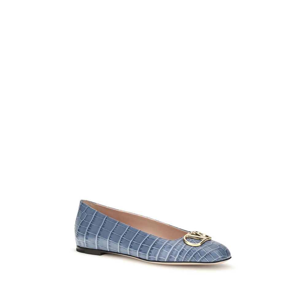 Ballerines Valentino Garavani En Cuir De Veau Bleu Bos Taurus