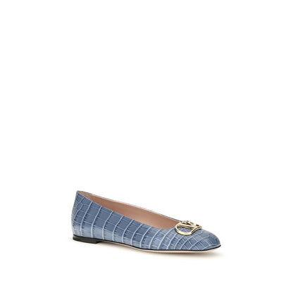 Ballerines Valentino Garavani En Cuir De Veau Bleu Bos Taurus