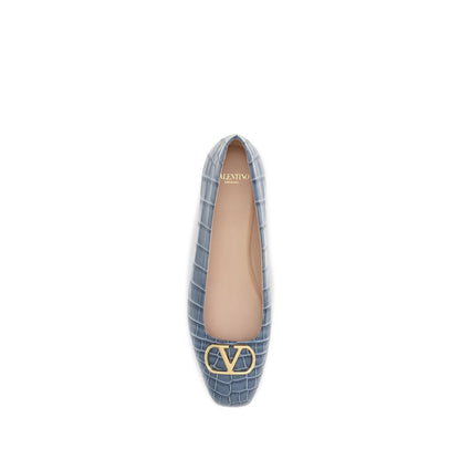 Ballerines Valentino Garavani En Cuir De Veau Bleu Bos Taurus