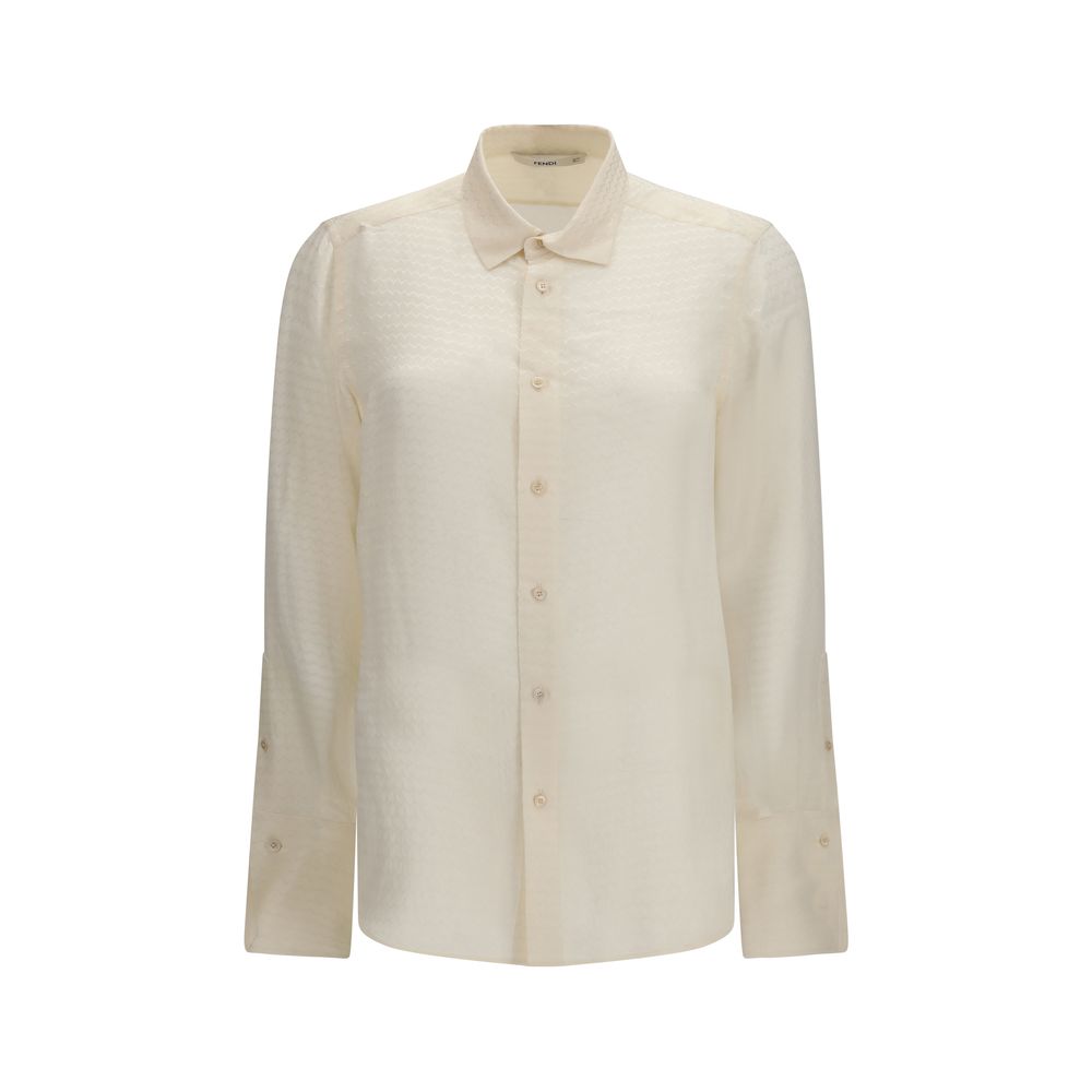 Chemise Fendi en soie beige, coupe droite, jacquard