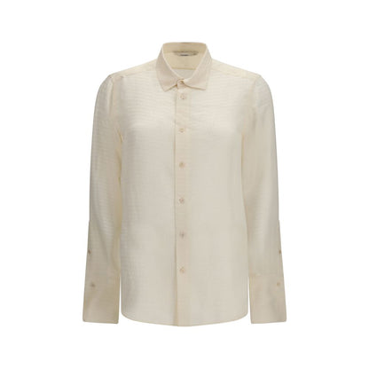 Chemise Fendi en soie beige, coupe droite, jacquard