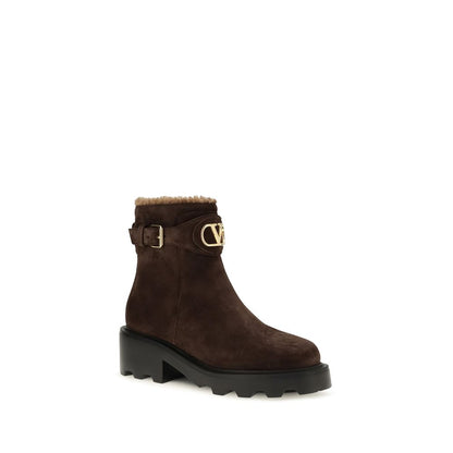 Bottines Valentino Garavani marron en cuir de veau Bos Taurus