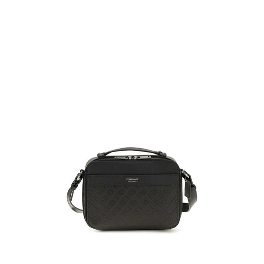 Ferragamo Bolso De Hombro Negro Piel De Becerro Bos Taurus