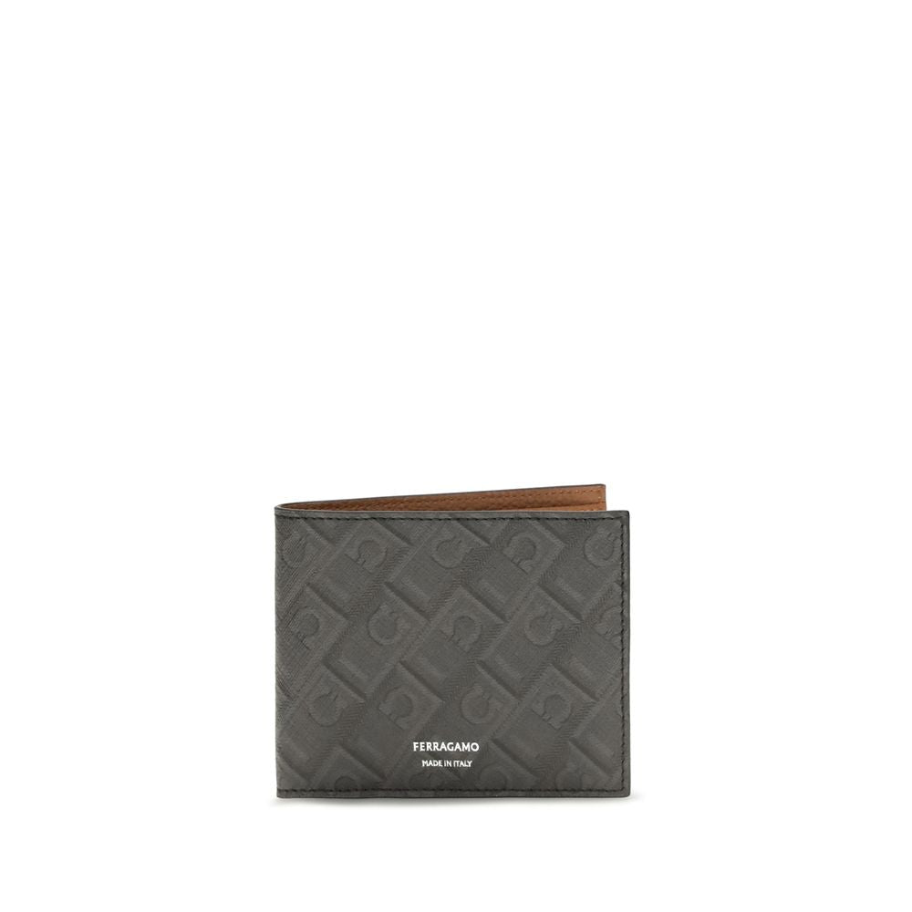 Portefeuille à rabat compact en cuir de taurillon gris Ferragamo