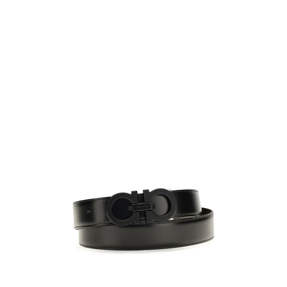 Ferragamo Cinturón Reversible Piel De Becerro Negro Bos Taurus