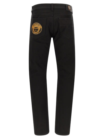 Black Versace Cotton Jeans - Structured Straight Cut