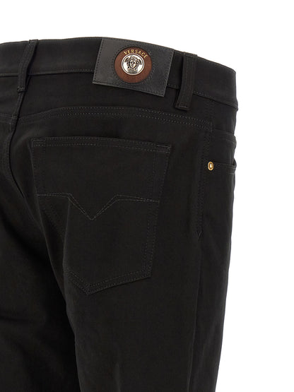 Black Versace Cotton Jeans - Structured Straight Cut