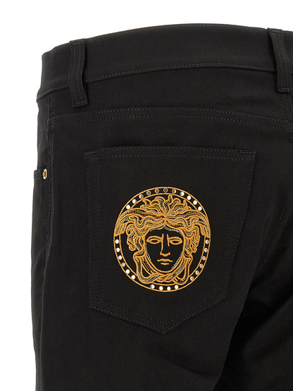 Black Versace Cotton Jeans - Structured Straight Cut
