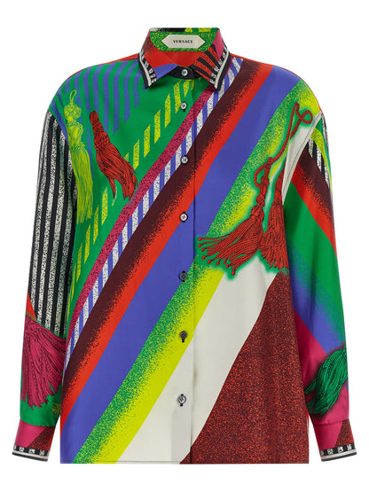 Blusa Versace De Seda Con Estampado Multicolor Dinámico