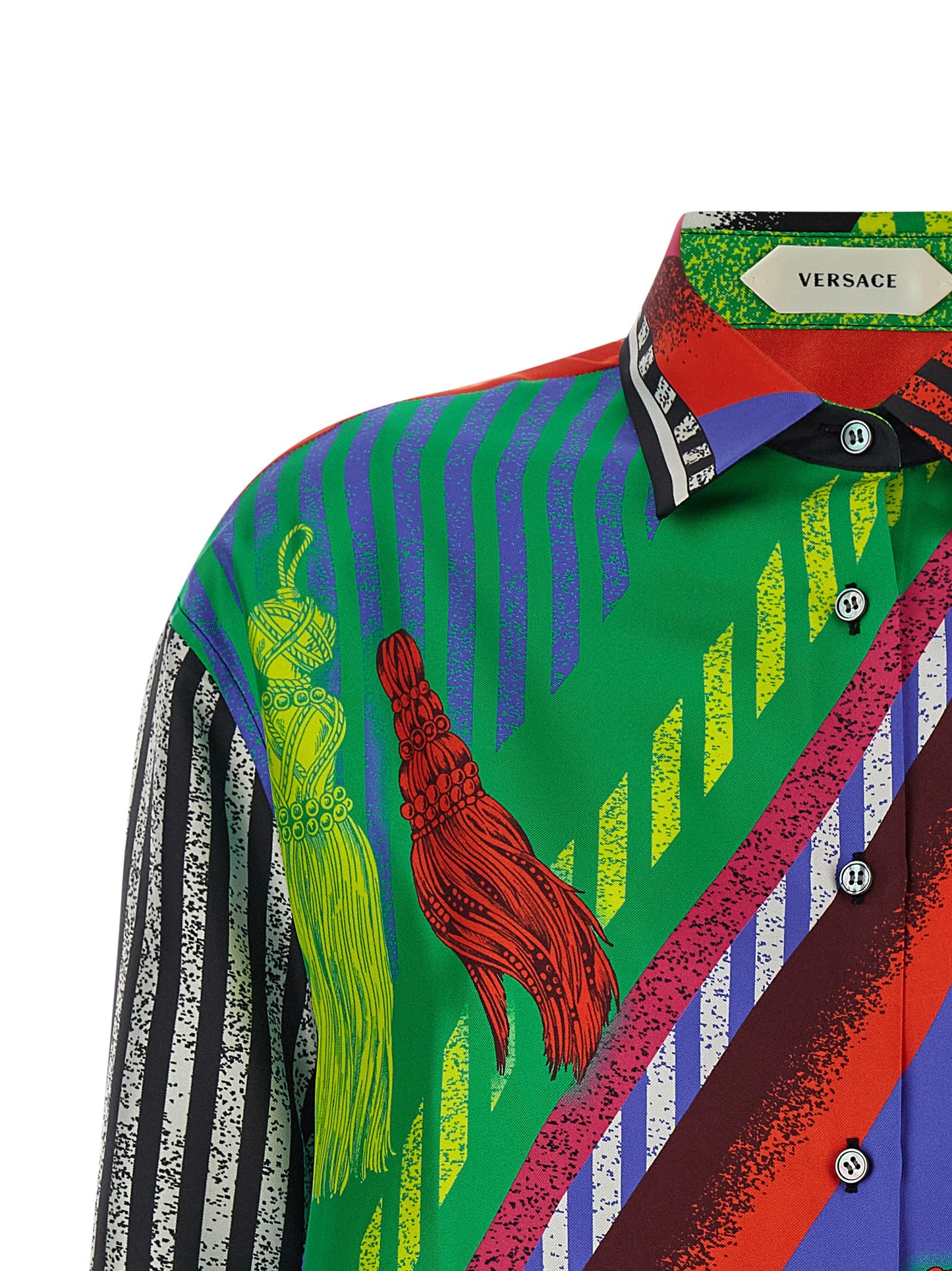 Blusa Versace De Seda Con Estampado Multicolor Dinámico