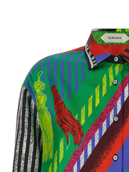 Blusa Versace De Seda Con Estampado Multicolor Dinámico