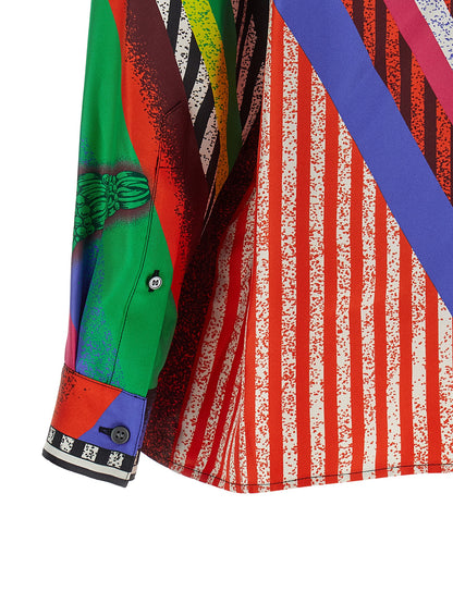 Blusa Versace De Seda Con Estampado Multicolor Dinámico