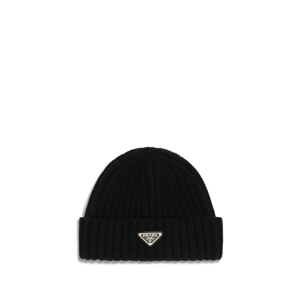 Prada Bonnet en Laine Noire Finitions Épurées Oves Aries