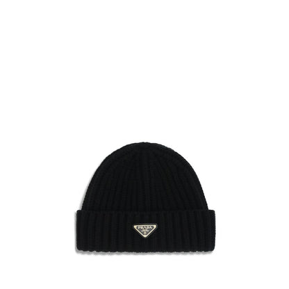 Prada Bonnet en Laine Noire Finitions Épurées Oves Aries