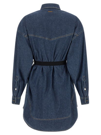 Vestido Corto De Algodón Azul Versace Estilo Casual