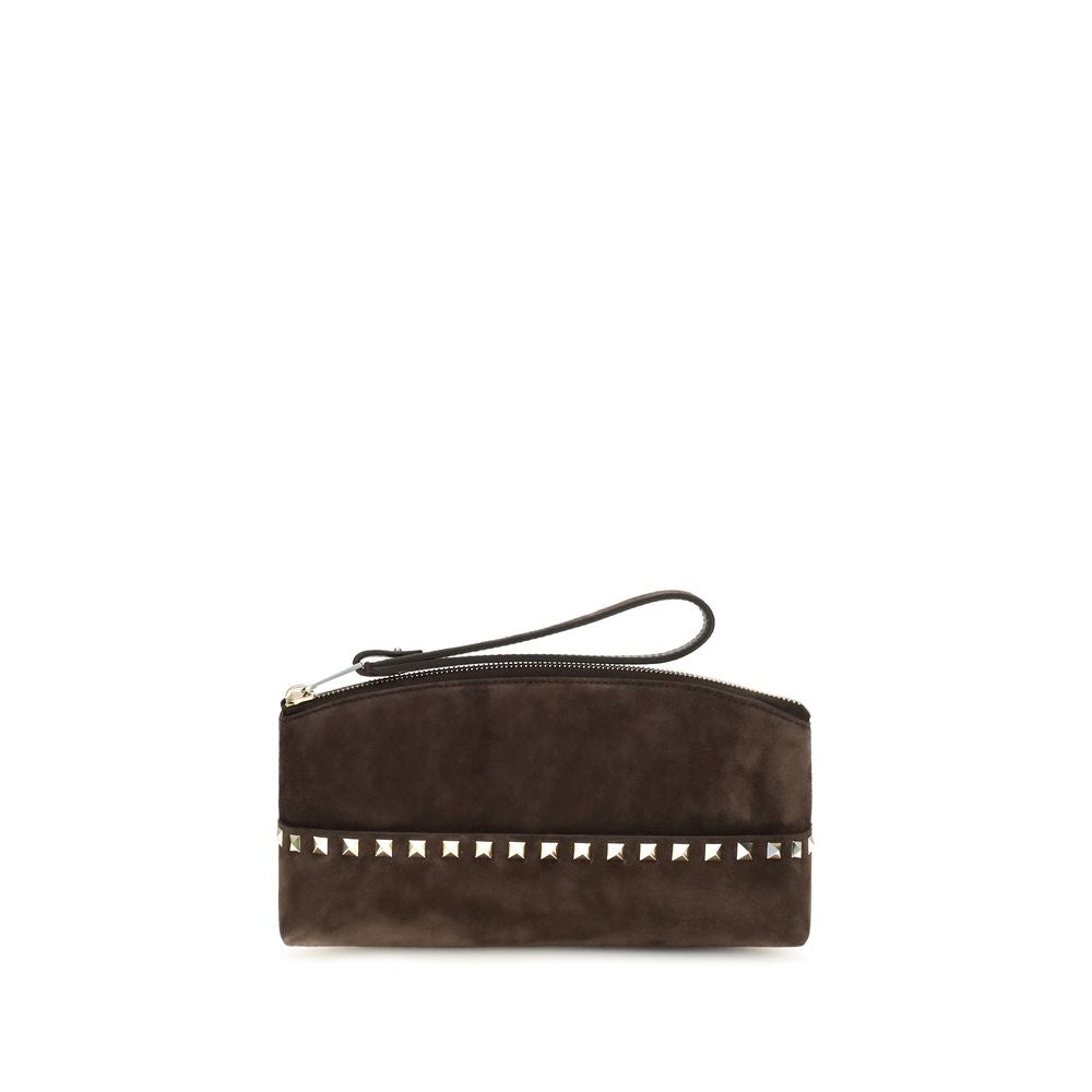 Valentino Garavani Pochette Rockstud en Daim Marron