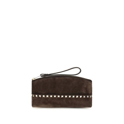 Valentino Garavani Pochette Rockstud en Daim Marron