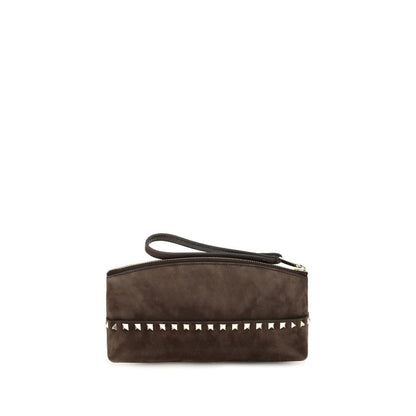 Valentino Garavani Pochette Rockstud en Daim Marron