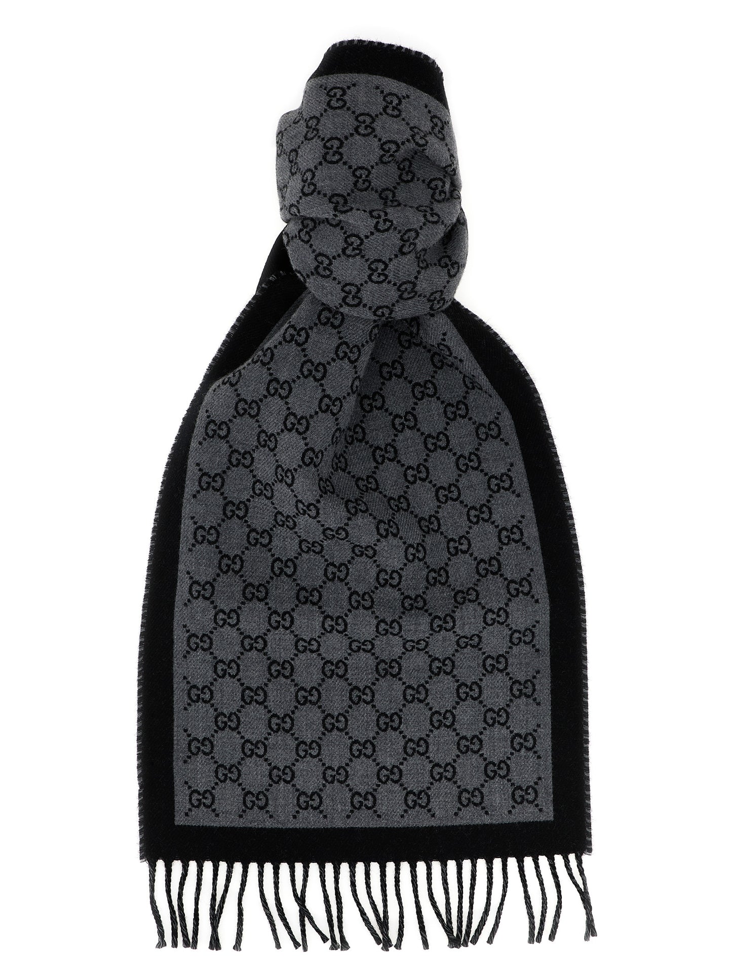 Bufanda Gucci De Lana Gris Con Diseño Jacquard Elegante