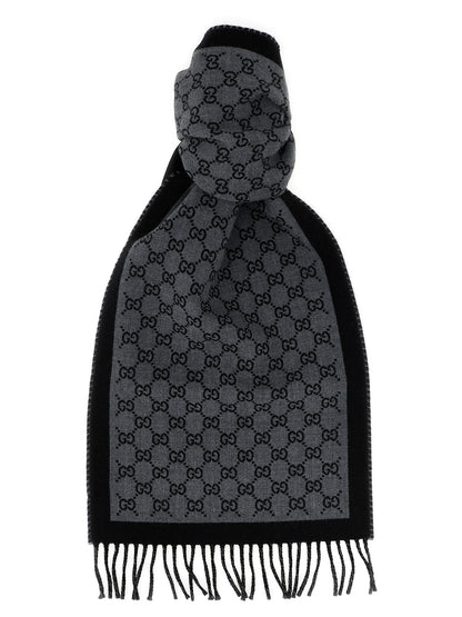 Bufanda Gucci De Lana Gris Con Diseño Jacquard Elegante
