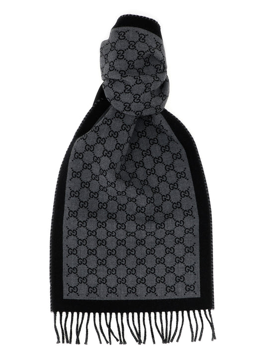 Elegant Grey Gucci Wool Scarf with Jacquard Design