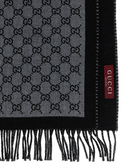 Bufanda Gucci De Lana Gris Con Diseño Jacquard Elegante