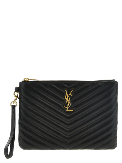 Cartera Clutch de Mano Negra Piel Ternera Saint Laurent
