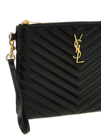 Cartera Clutch de Mano Negra Piel Ternera Saint Laurent