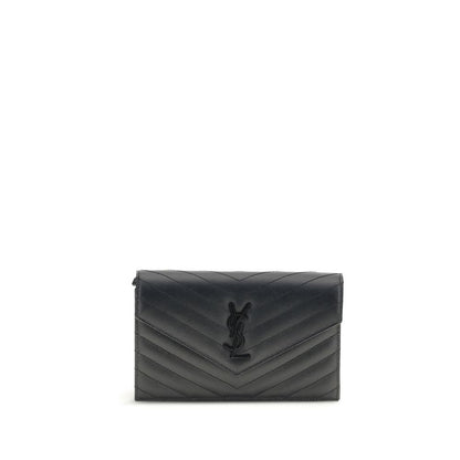 Porte-cartes Saint Laurent en cuir noir Cassandre Mini