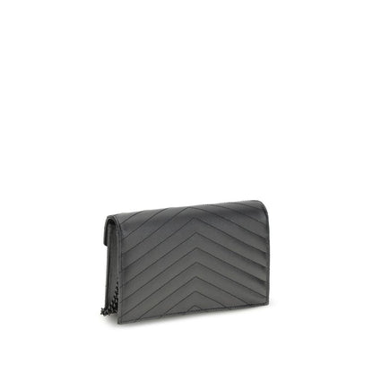 Porte-cartes Saint Laurent en cuir noir Cassandre Mini