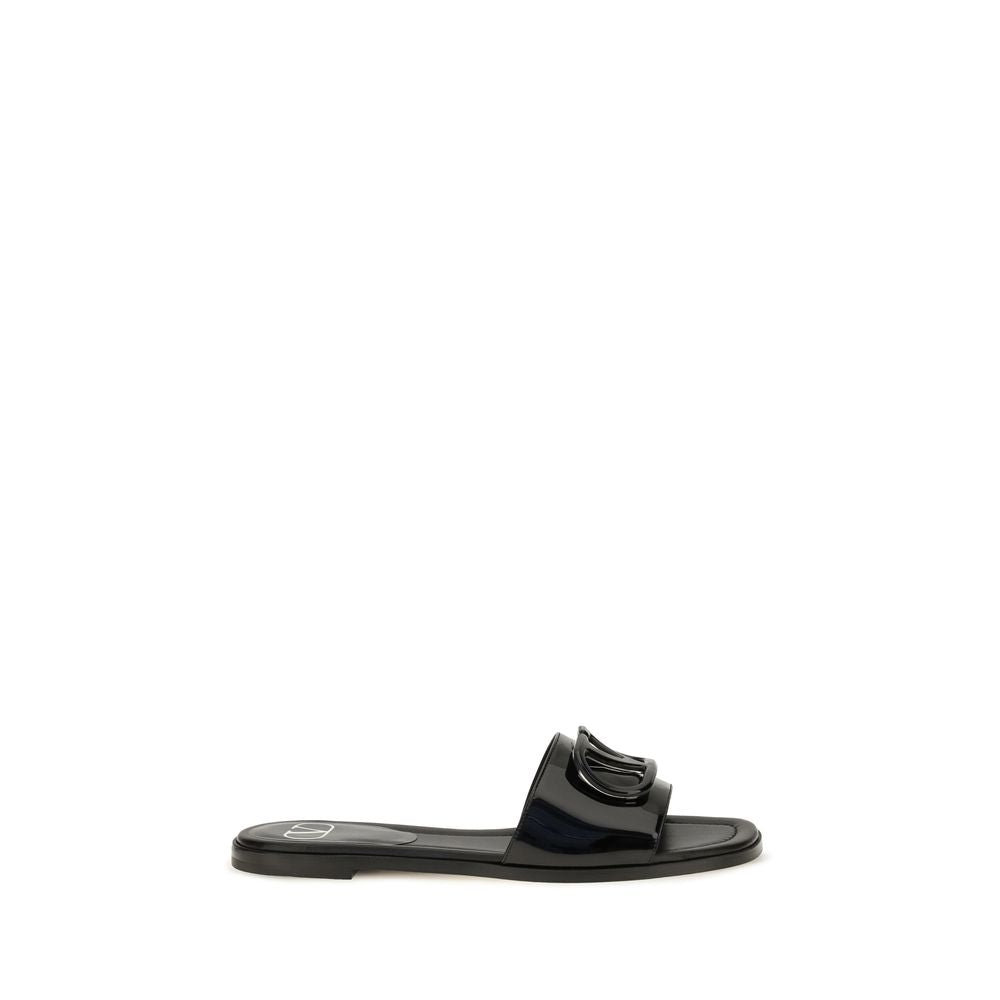 Valentino Garavani Sandales Plates Cuir Noir Bos Taurus