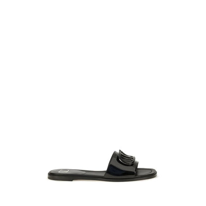 Valentino Garavani Sandales Plates Cuir Noir Bos Taurus