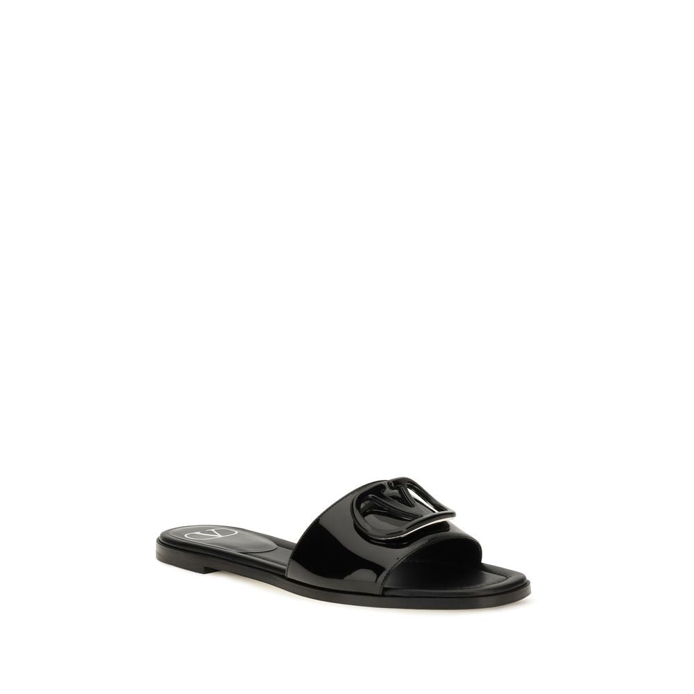 Valentino Garavani Sandales Plates Cuir Noir Bos Taurus