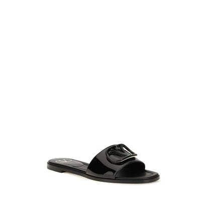 Valentino Garavani Sandales Plates Cuir Noir Bos Taurus