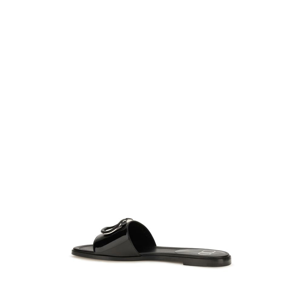 Valentino Garavani Sandales Plates Cuir Noir Bos Taurus