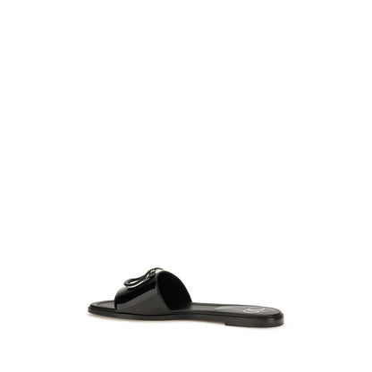 Valentino Garavani Sandales Plates Cuir Noir Bos Taurus