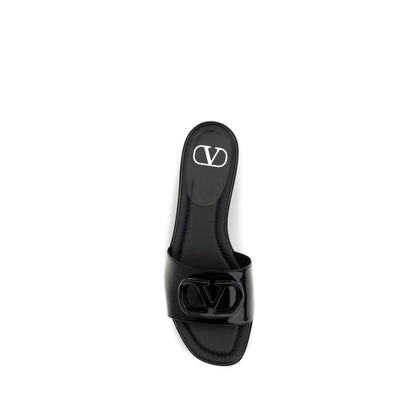 Valentino Garavani Sandales Plates Cuir Noir Bos Taurus
