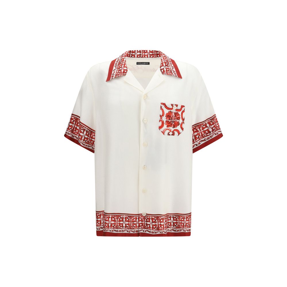 Camisa De Seda Con Estampado Blanco Modelo Hawaii Dolce & Gabbana