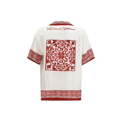 Camisa De Seda Con Estampado Blanco Modelo Hawaii Dolce & Gabbana