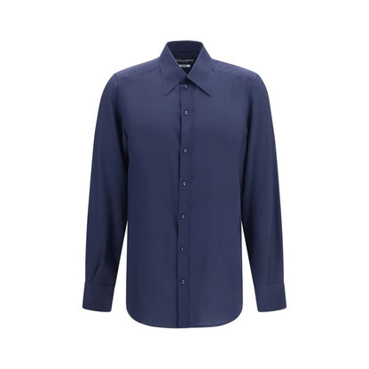 Camisa De Vestir De Seda Azul Modelo Dolce & Gabbana