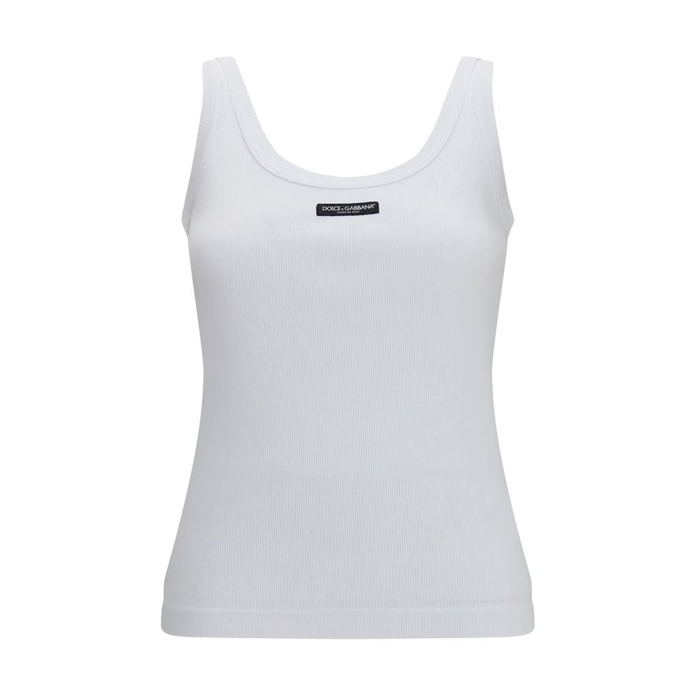 Camiseta Sin Mangas De Algodón Blanco Corte Entallado Dolce & Gabbana