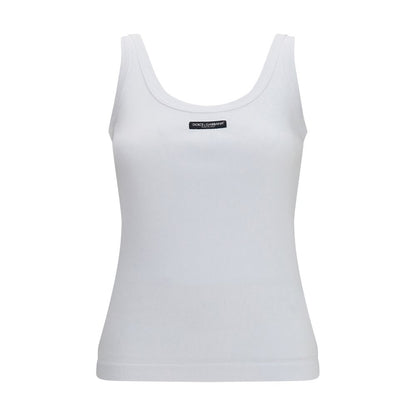 Camiseta Sin Mangas De Algodón Blanco Corte Entallado Dolce & Gabbana