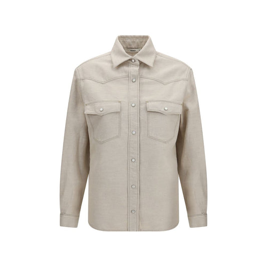 Camisa Vaquera Fendi En Denim Beige Colección Selleria Con Algodón Orgánico