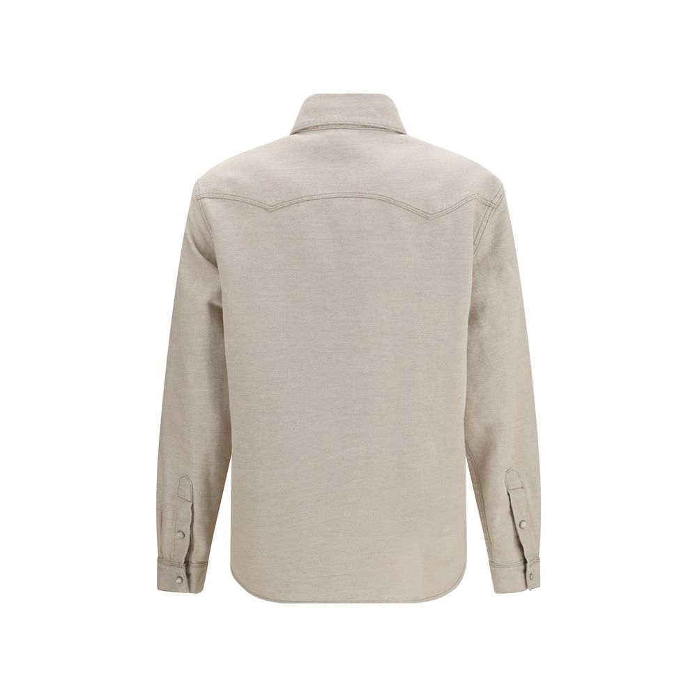 Fendi Beige Denim Selleria Collection Western Shirt With Organic Cotton