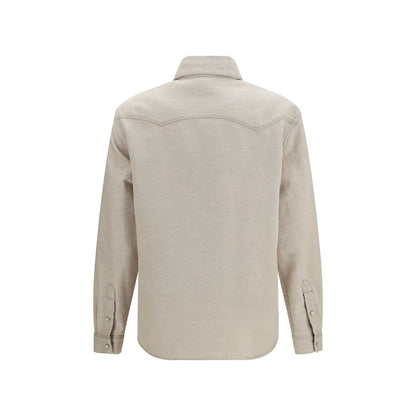 Fendi Beige Denim Selleria Collection Western Shirt With Organic Cotton